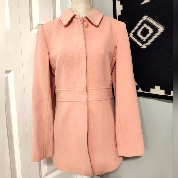 💖 Vintage 90's Marvin Richards 100% Wool Button Front Pea Coat, Baby Pink, Med - Picture 2 of 14